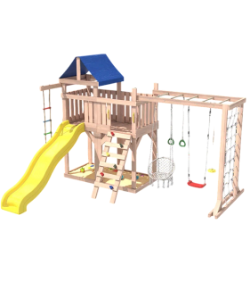 Детская площадка неокрашенная с балконом, рукоходом, креслом и качелями...